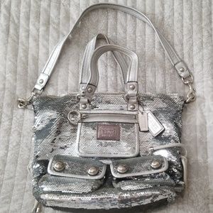 Coach purse silver sequin poppy
